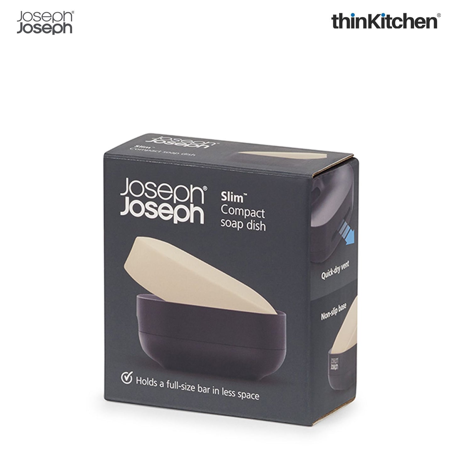 Joseph Joseph Slim Compact Soap Dish Holder - Matt Black Finish | Compact Soap Tray for Sink