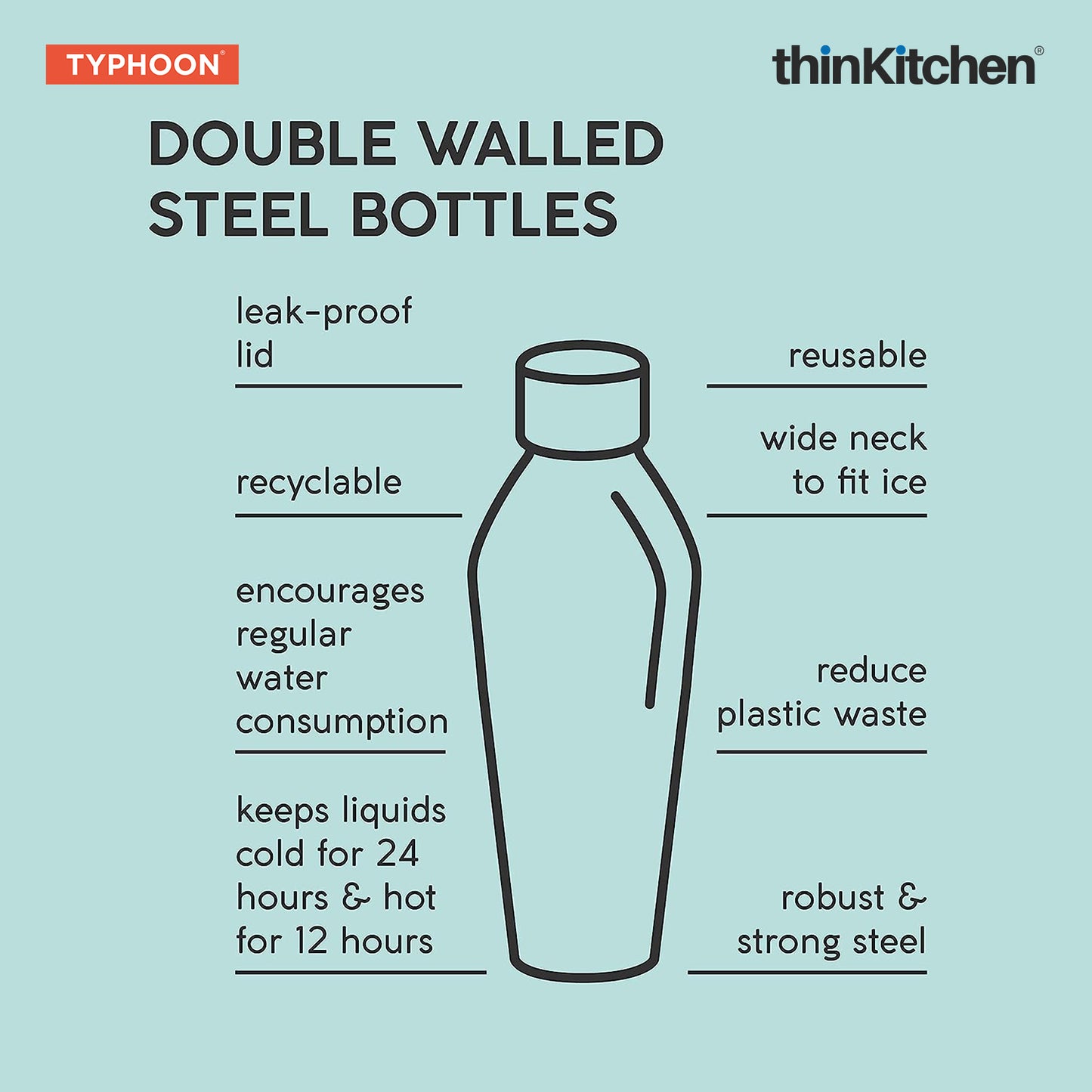 Typhoon Pure Double Wall Bottle Black 500ml