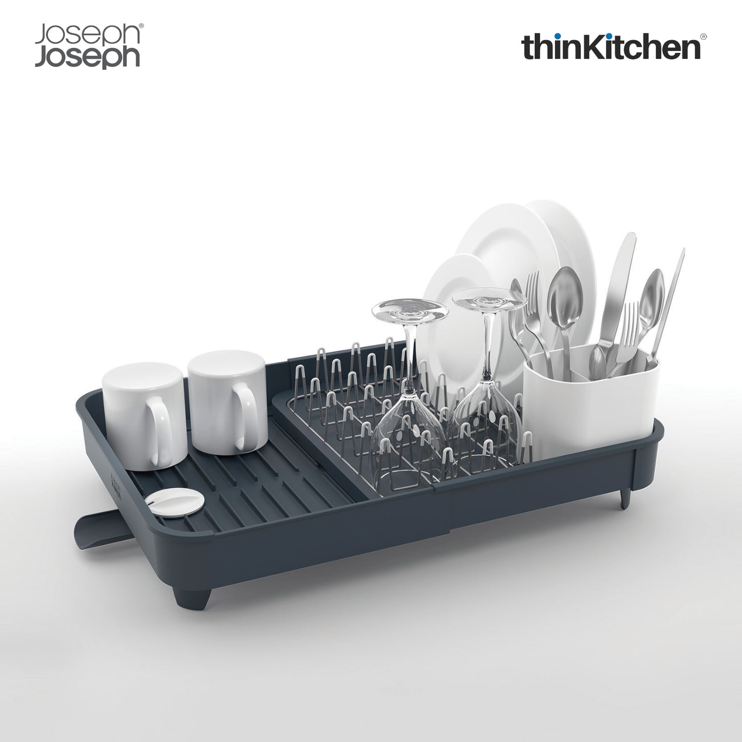 Joseph Joseph Expandable Dish Drying Rack – Grey | Premium Kitchen Dish Rack for Drying Dishes with Drainer Spout, Cutlery Holder & Non-Slip Base