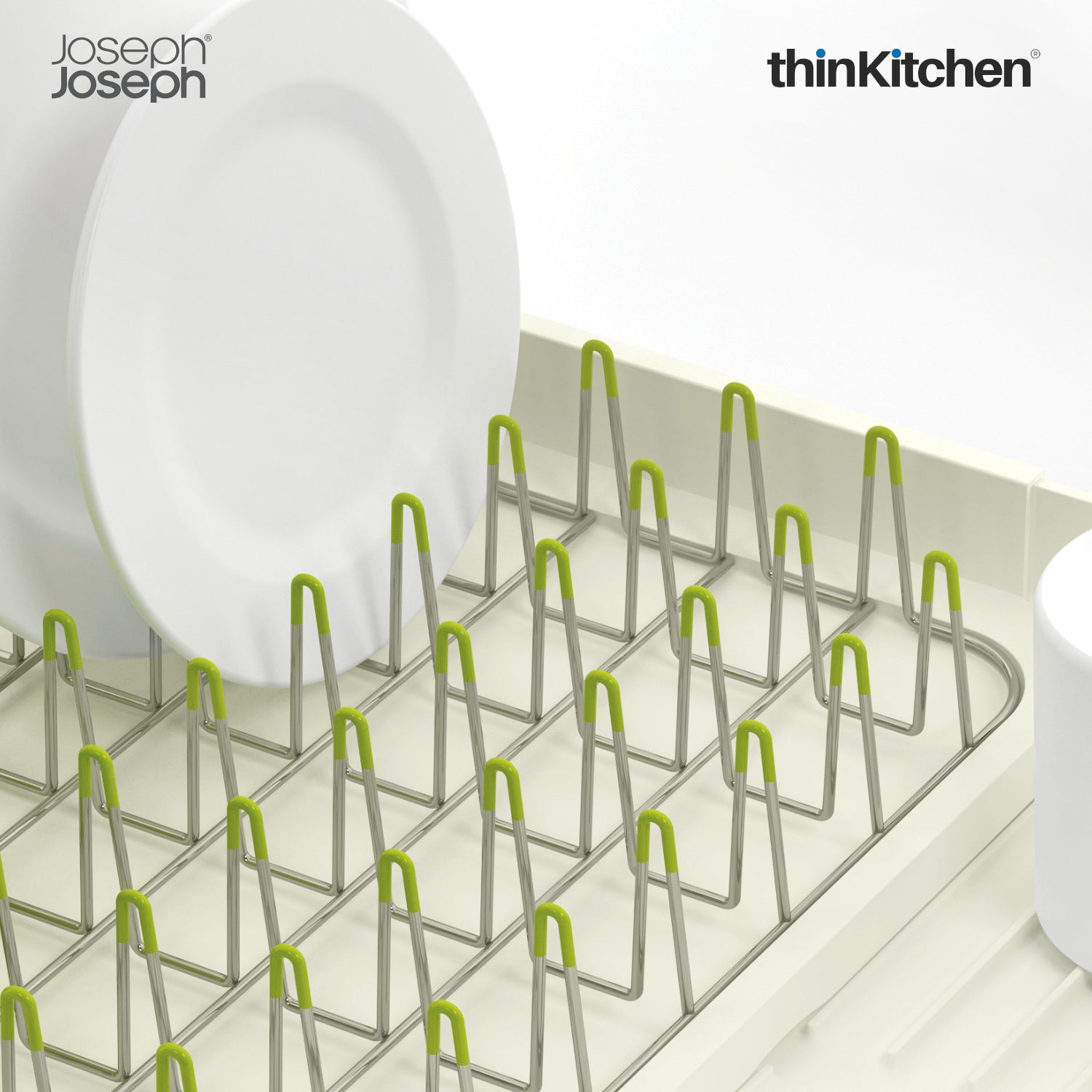 Joseph Joseph Expandable Plastic Dish Drying Rack- White, Green - 4