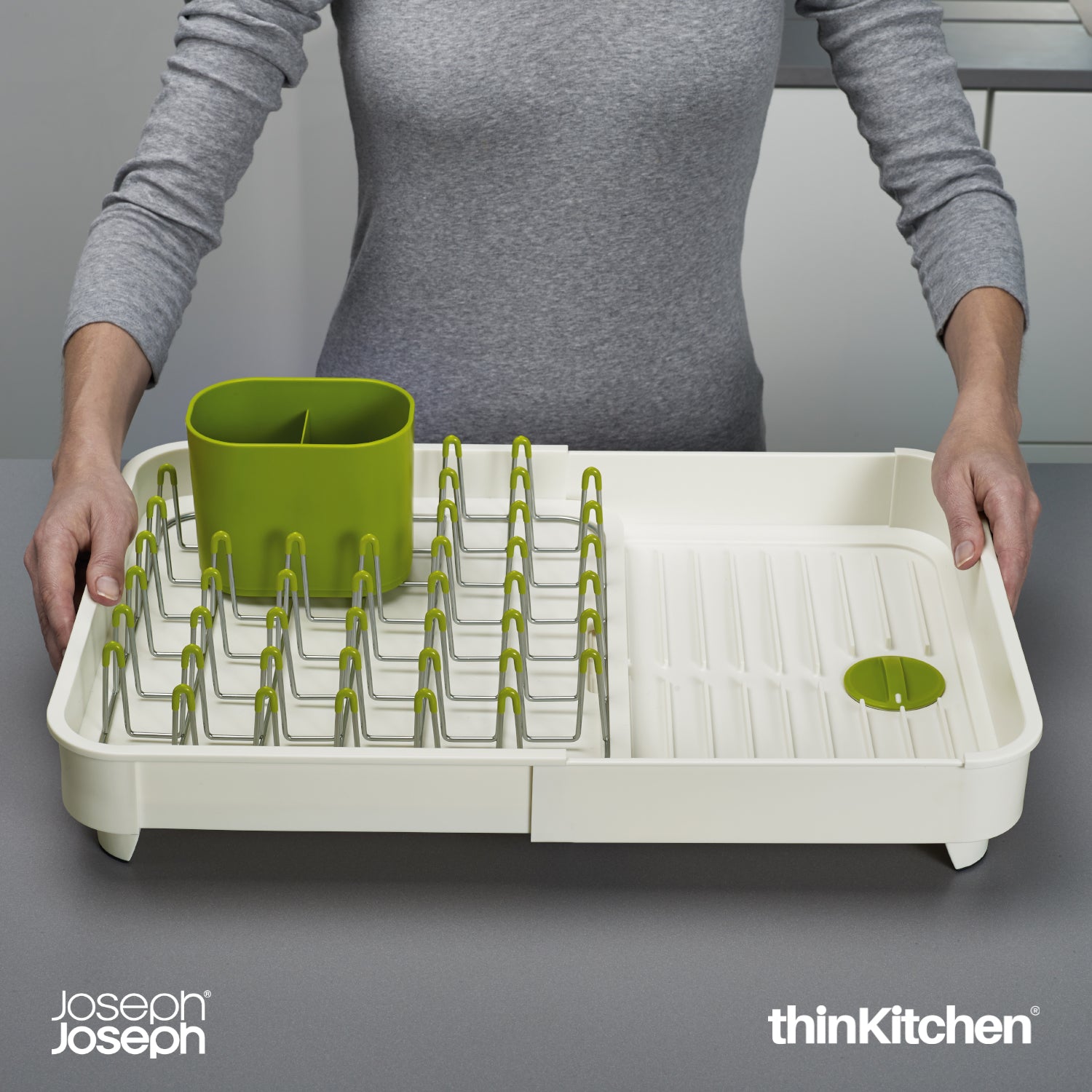 Joseph Joseph Expandable Plastic Dish Drying Rack- White, Green - 1