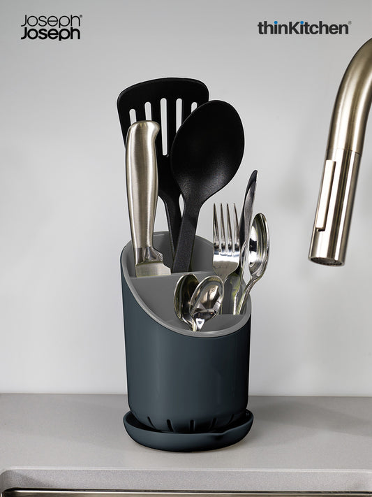Joseph Joseph Dock Cutlery Drainer and Organiser | Tiered Sink-Side Storage with Knife Slot - Grey