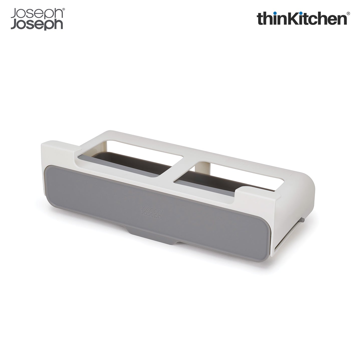 Joseph Joseph 85147 Cup Board Store Spice Organizer 3M Tape Under-Shelf Pull Out Drawer Stotage for Cabinet, One-Size, Gray/White.