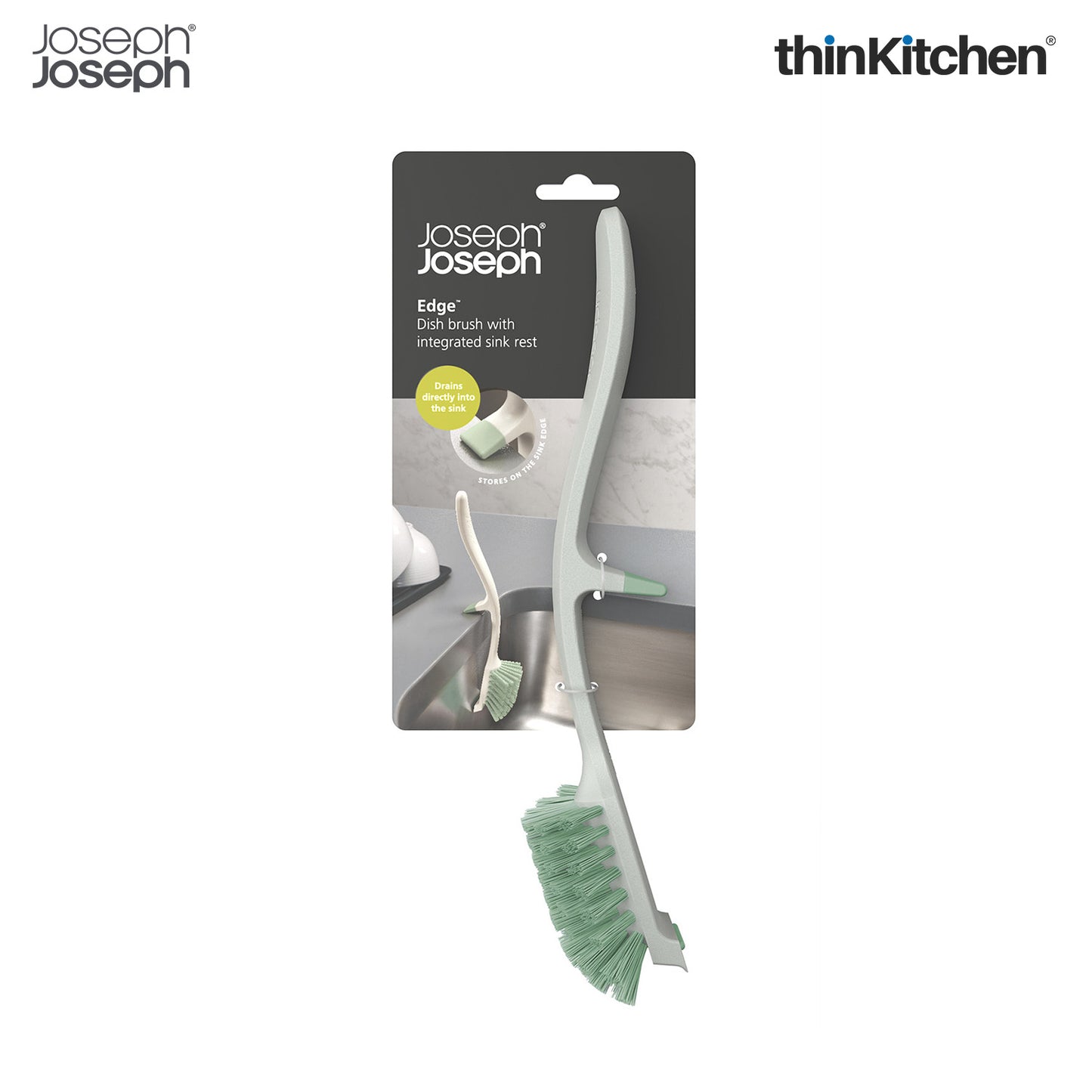 Joseph Joseph Edge Dish Brush with Sink Rest Design for Easy Storage - Light Stone/Sage