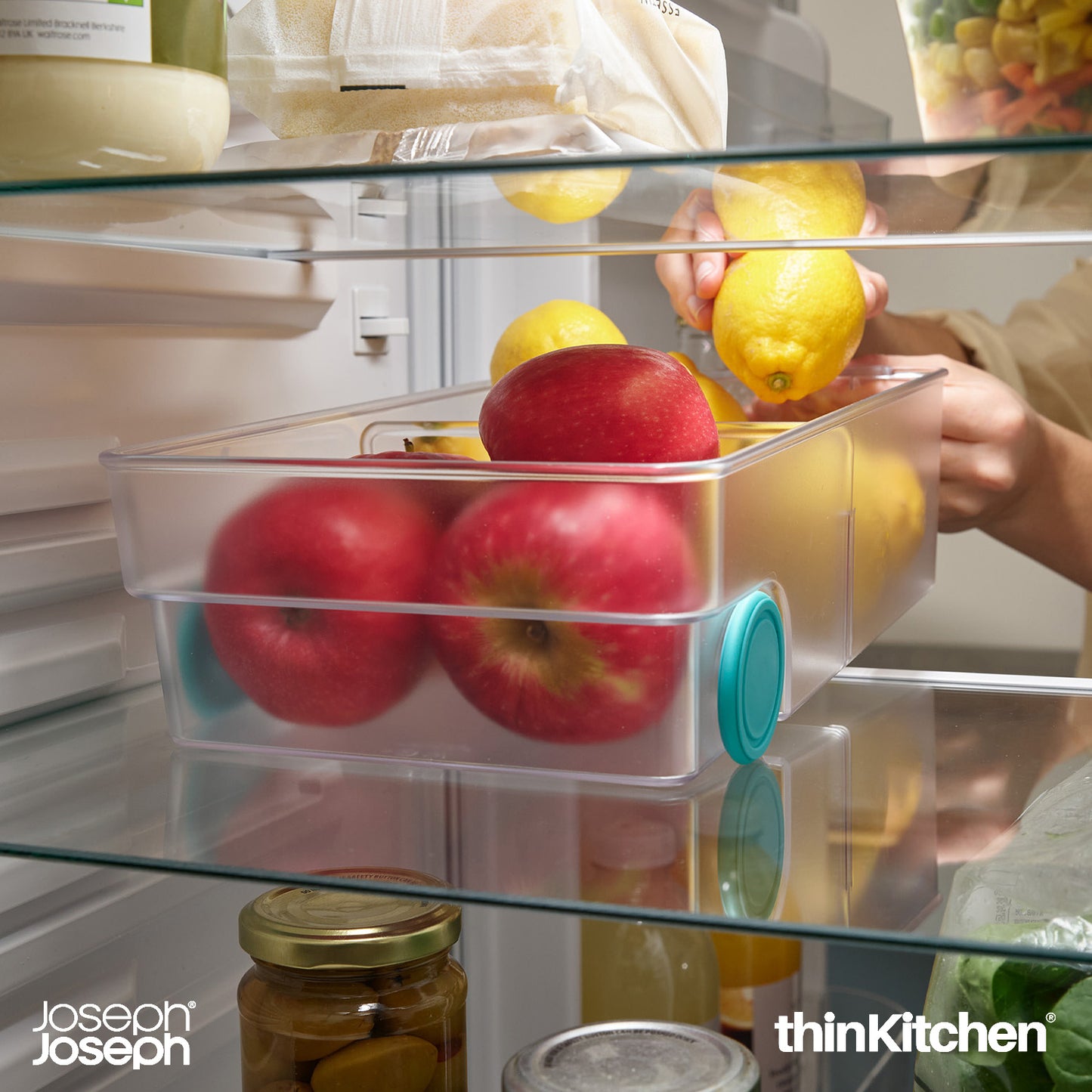 Joseph Joseph FridgeStore Fridge Storage Bin, Large, Clear/Blue