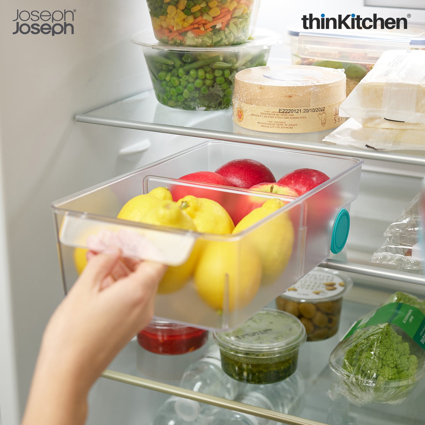 Joseph Joseph FridgeStore Fridge Storage Bin, Large, Clear/Blue