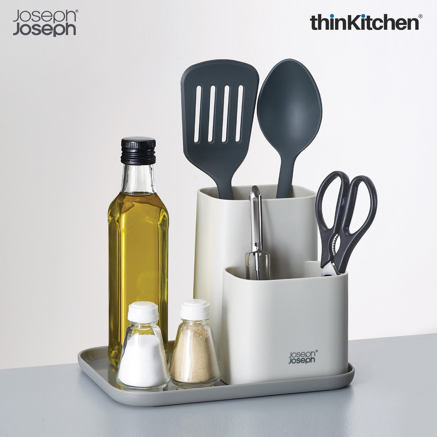 Joseph Joseph Duo Kitchen Counter Organizer, Kitchen and Storage Organisation for Gadgets, Utensils and Condiments, Grey