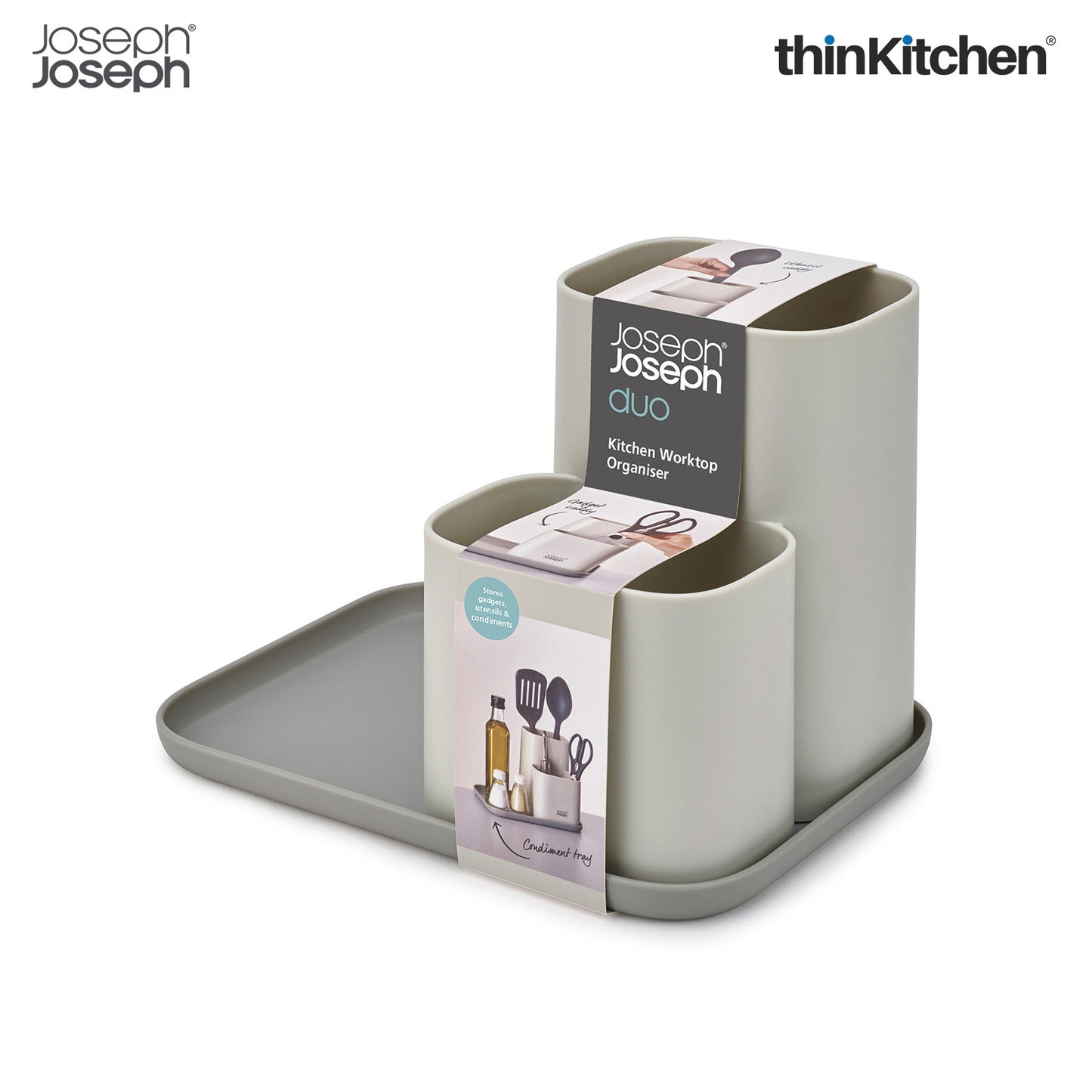 Joseph Joseph Duo Kitchen Counter Organizer, Kitchen and Storage Organisation for Gadgets, Utensils and Condiments, Grey