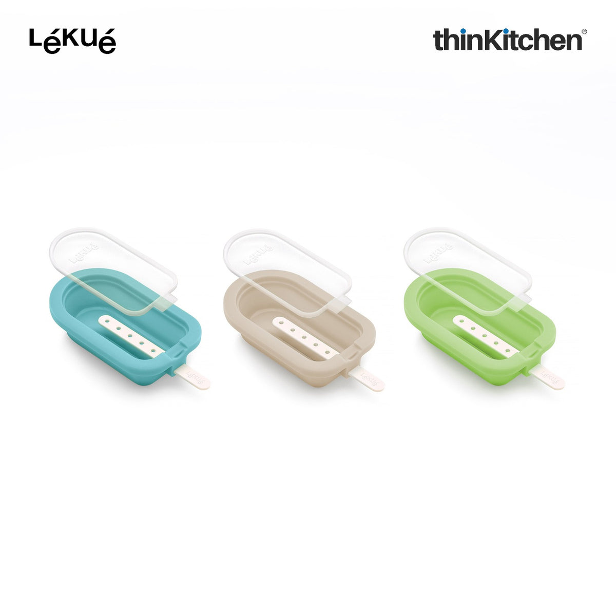 LÉKUÉ Stackable Ice Pop Molds Set of 6, Reusable Platinum Sulicone Popsicle Molds - Mediterranean Design