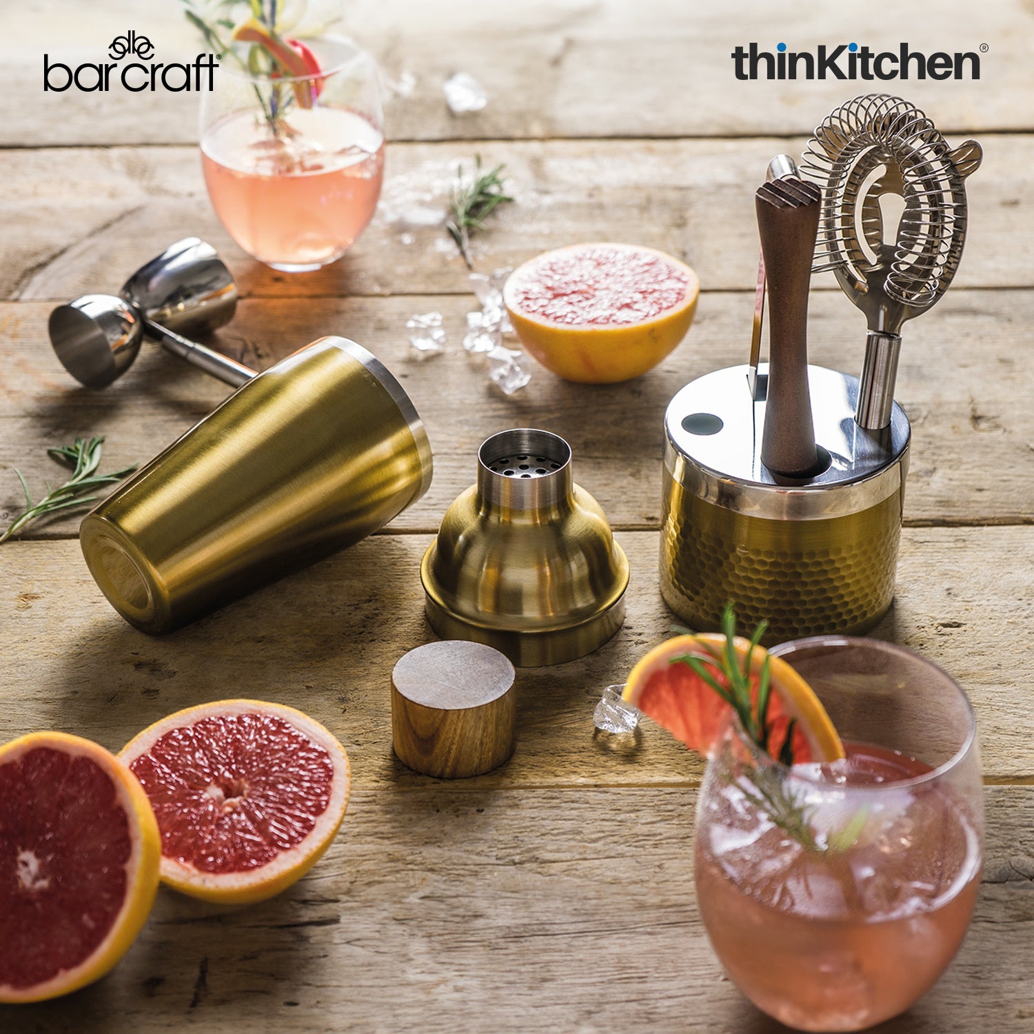 Barcraft Cocktail Mixing Set | 6 Piece Gift Set | Brass Finish - 1