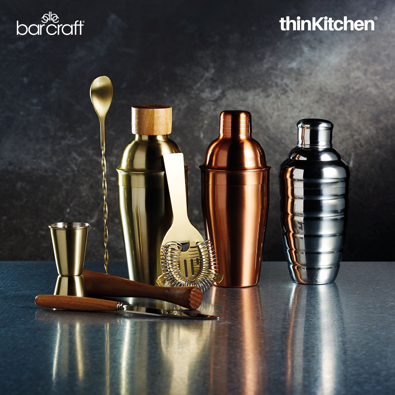 Barcraft Cocktail Mixing Set | 6 Piece Gift Set | Brass Finish - 4