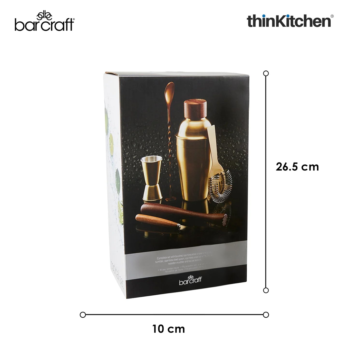 Barcraft Cocktail Mixing Set | 6 Piece Gift Set | Brass Finish