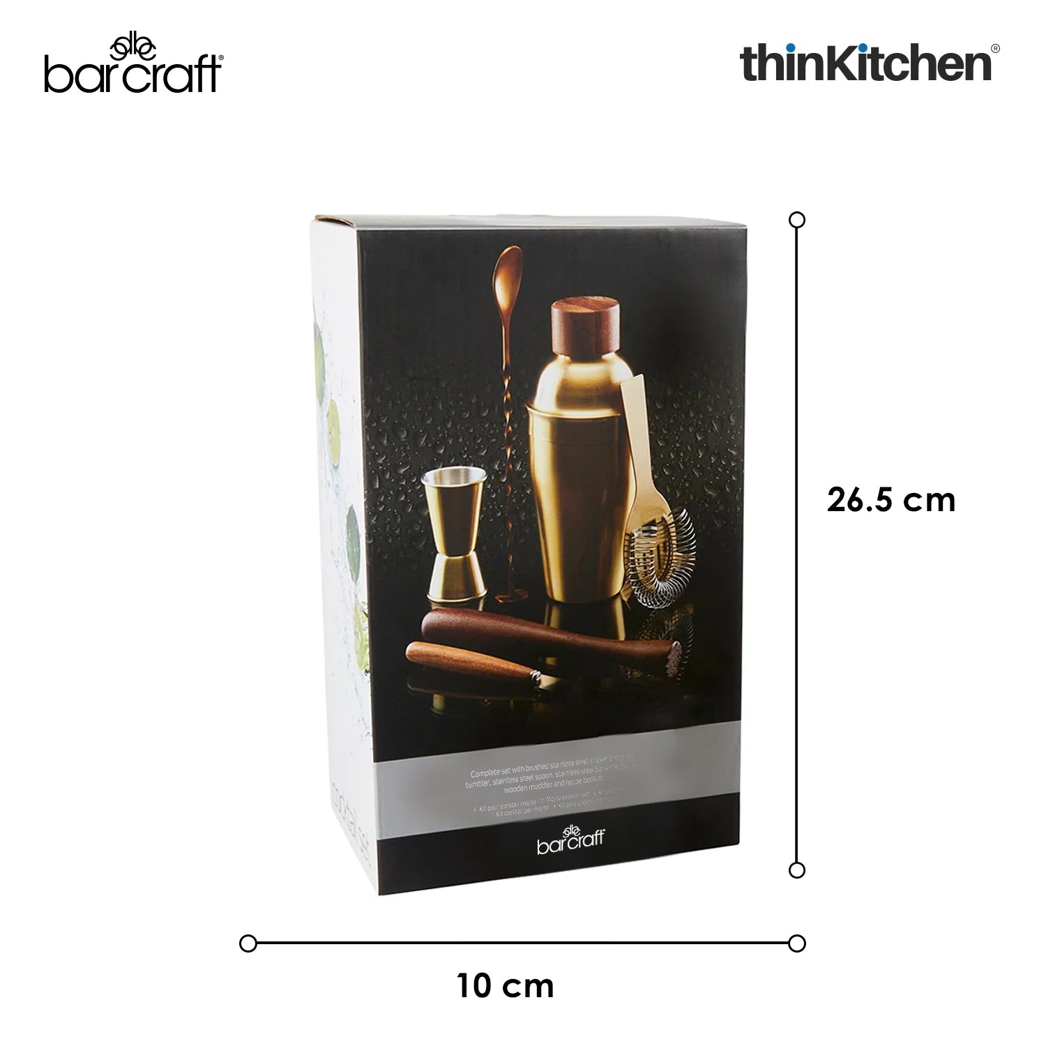 Barcraft Cocktail Mixing Set | 6 Piece Gift Set | Brass Finish - 8