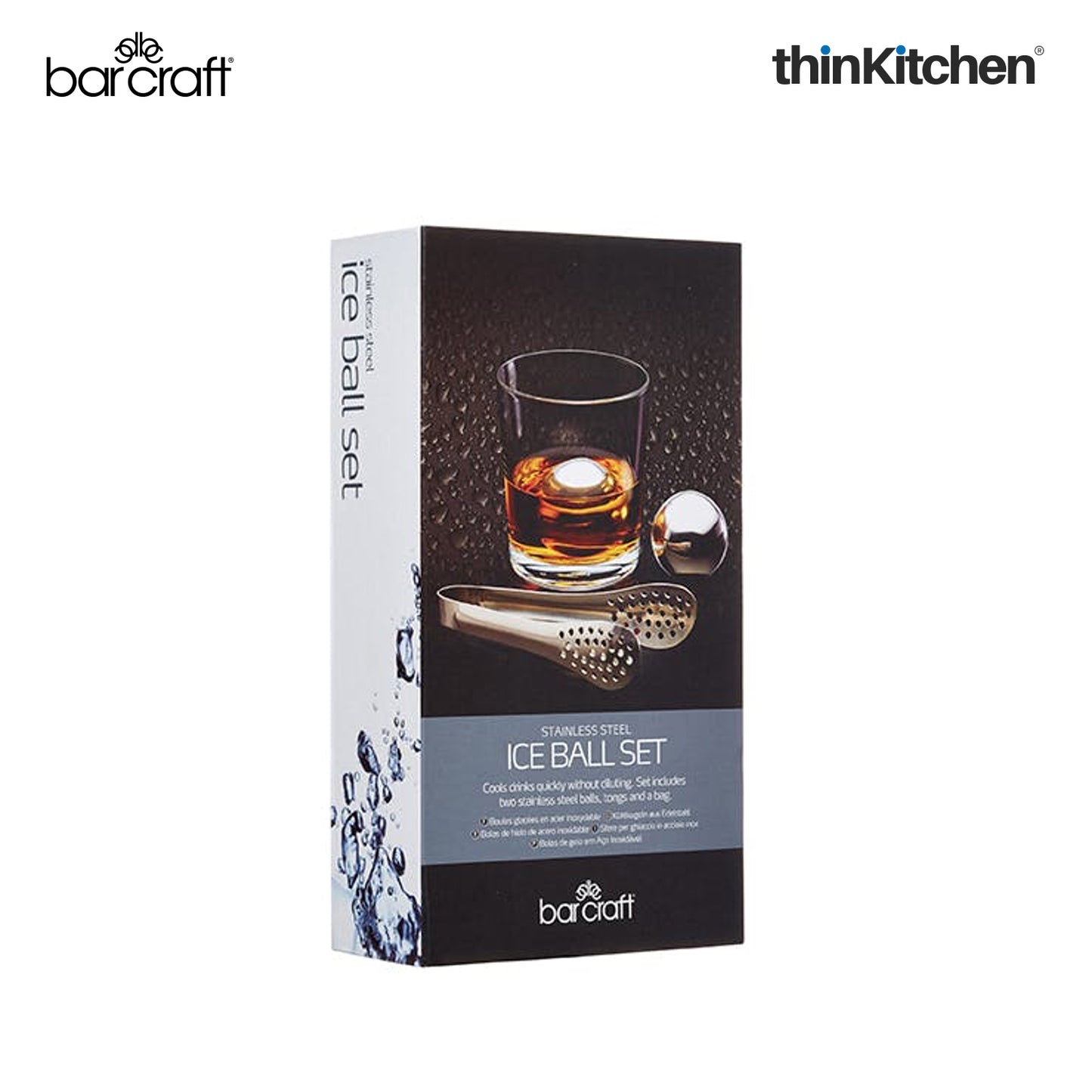 Barcraft 3 Pc Stainless Steel Ice Balls Tongs And Storage Bag Set