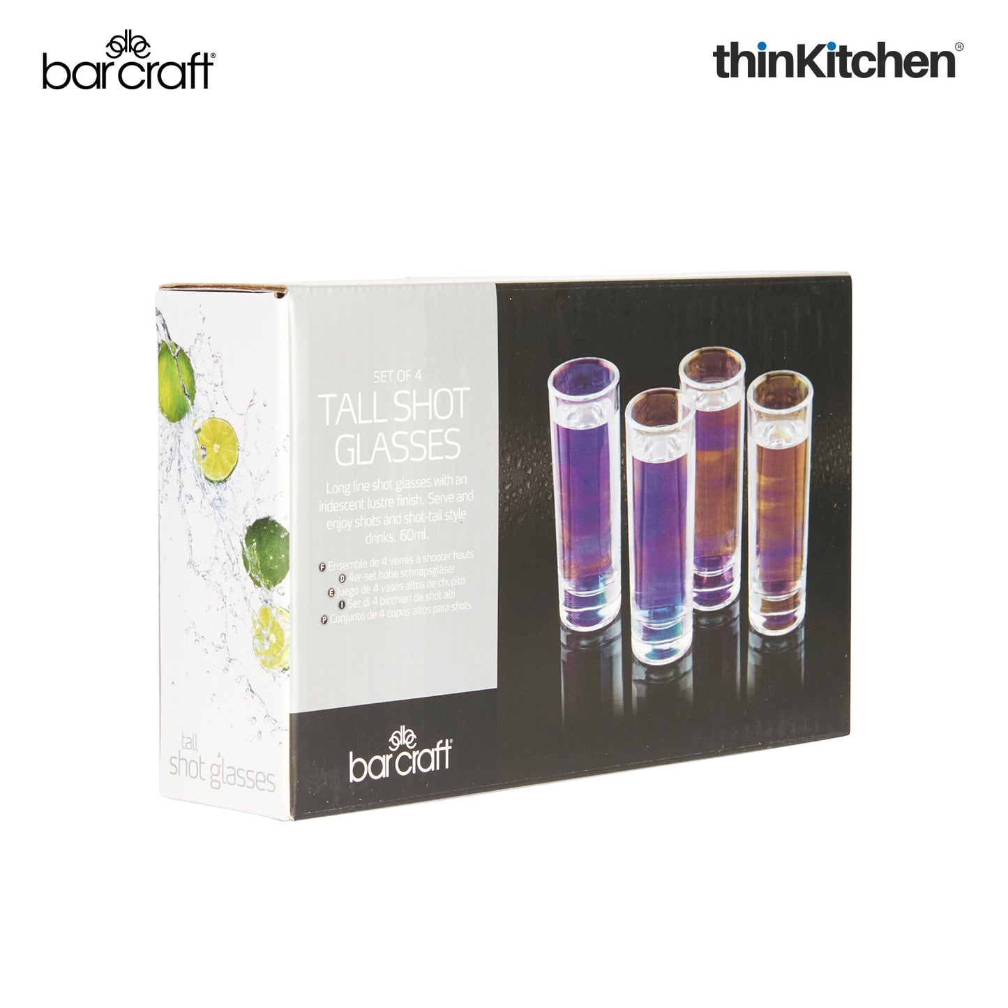 Barcraft Iridescent Tall Shot Glasses Set Of 4 60ml