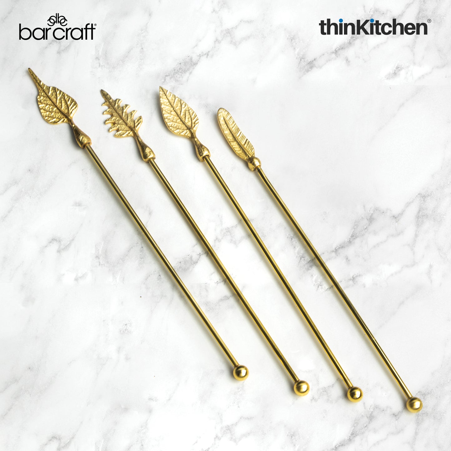 Barcraft Antique Gold Finish 4 Pc Cocktail Stirrers