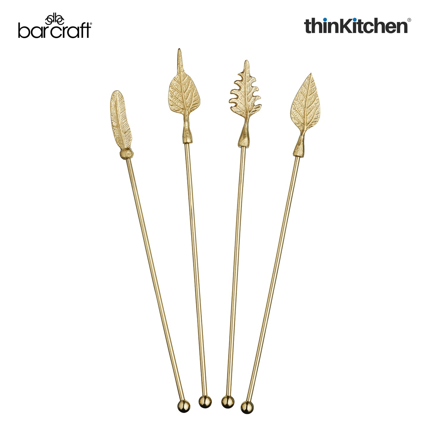 Barcraft Antique Gold Finish 4 Pc Cocktail Stirrers