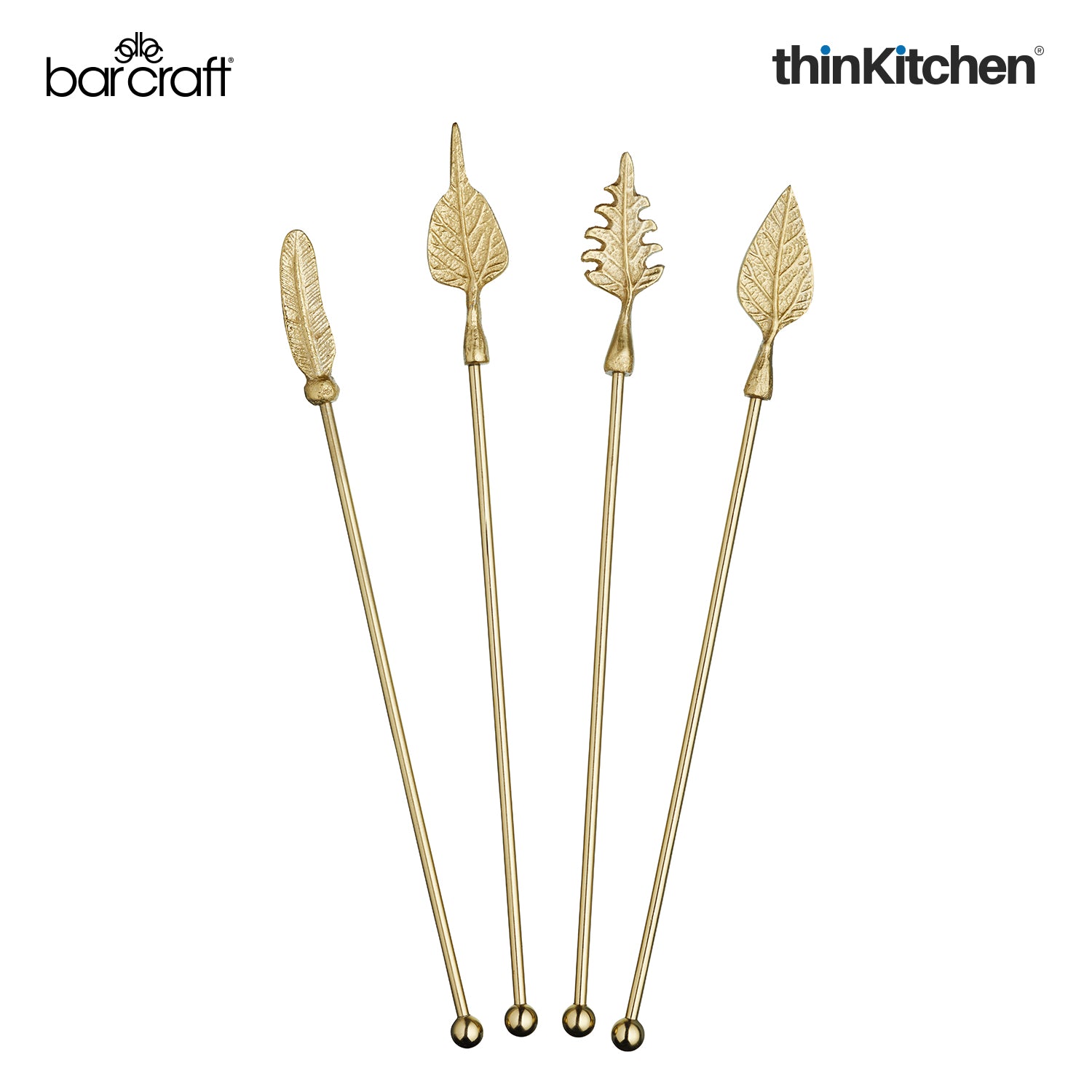 Barcraft Antique Gold Finish 4 Pc Cocktail Stirrers - 4
