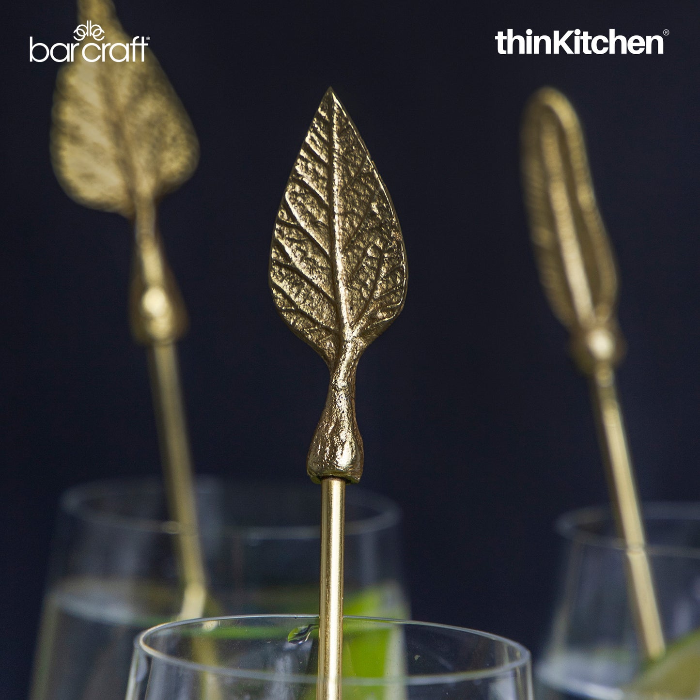 Barcraft Antique Gold Finish 4 Pc Cocktail Stirrers