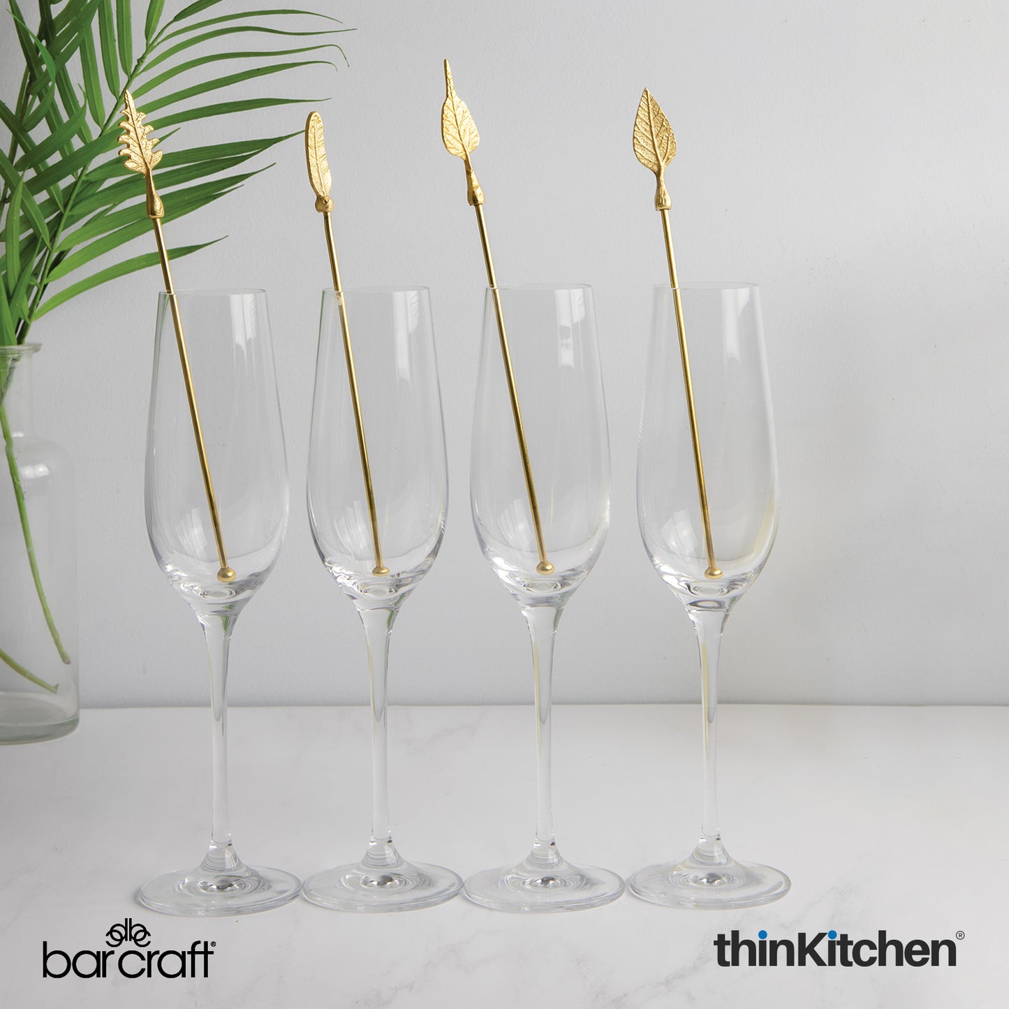 Barcraft Antique Gold Finish 4 Pc Cocktail Stirrers