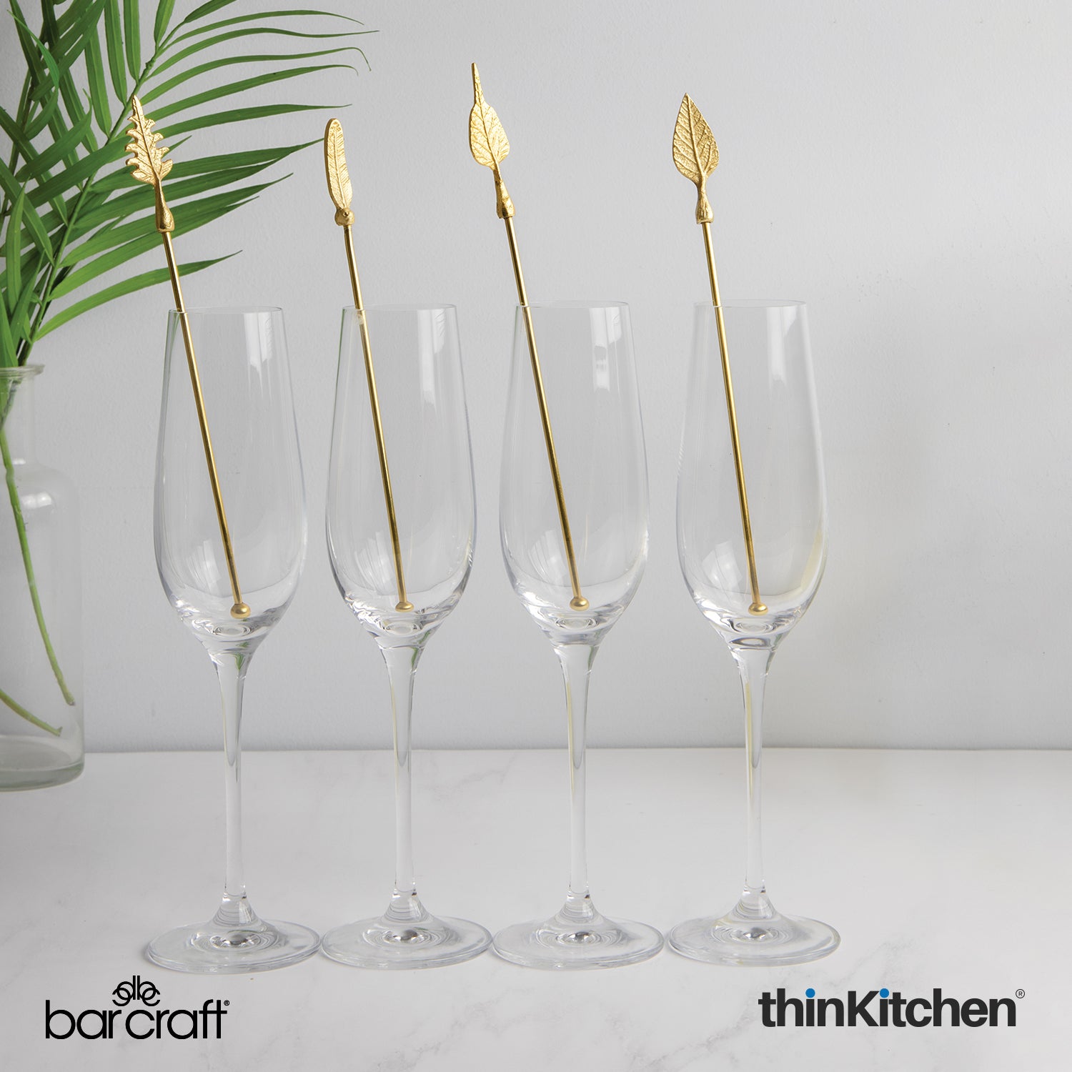 Barcraft Antique Gold Finish 4 Pc Cocktail Stirrers - 1