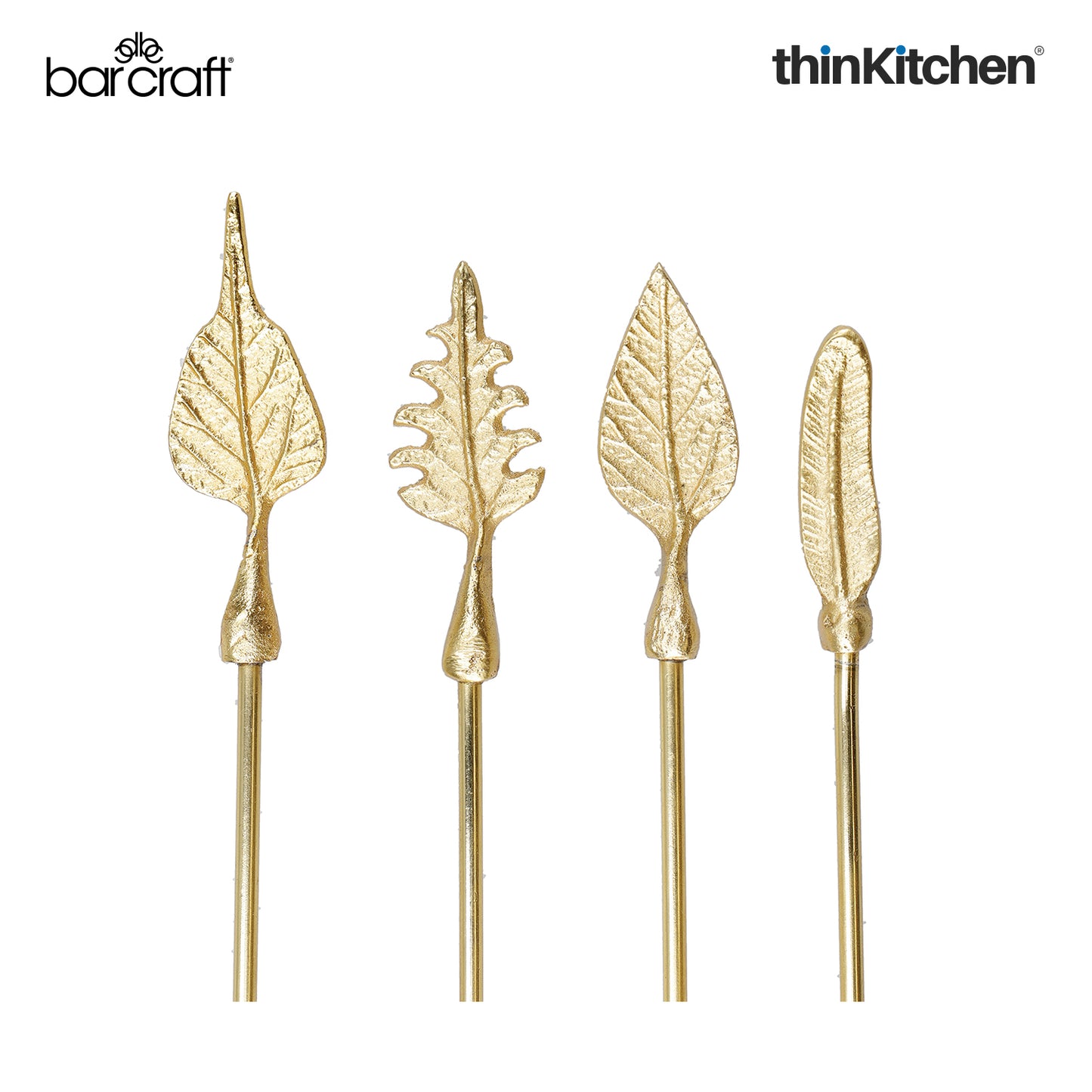 Barcraft Antique Gold Finish 4 Pc Cocktail Stirrers