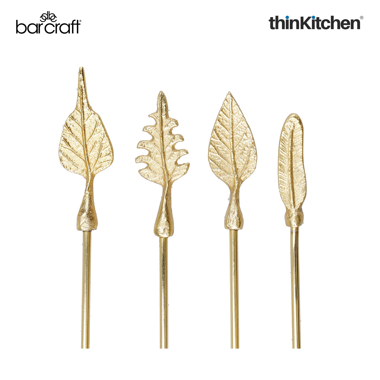 Barcraft Antique Gold Finish 4 Pc Cocktail Stirrers - 2