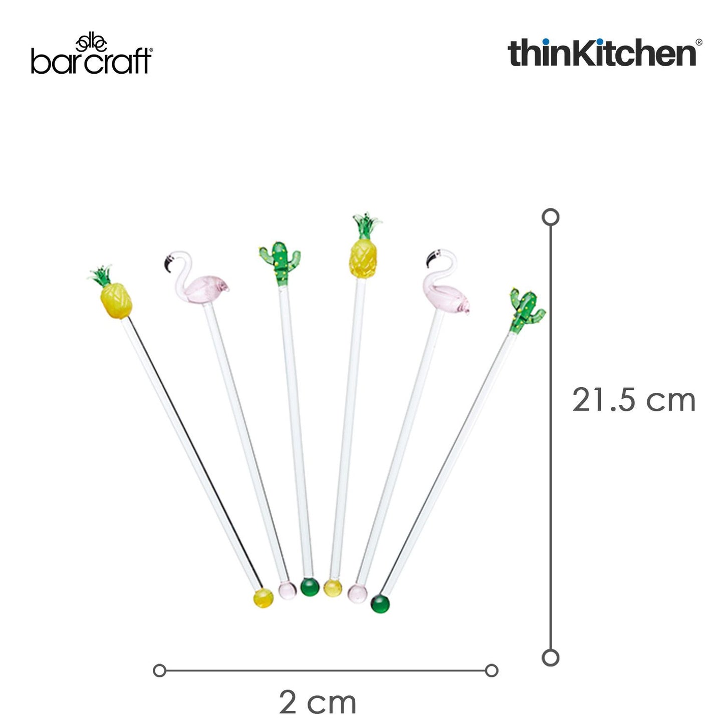 Premium 6 Piece Transparent Glass Cocktail Stirring Sticks