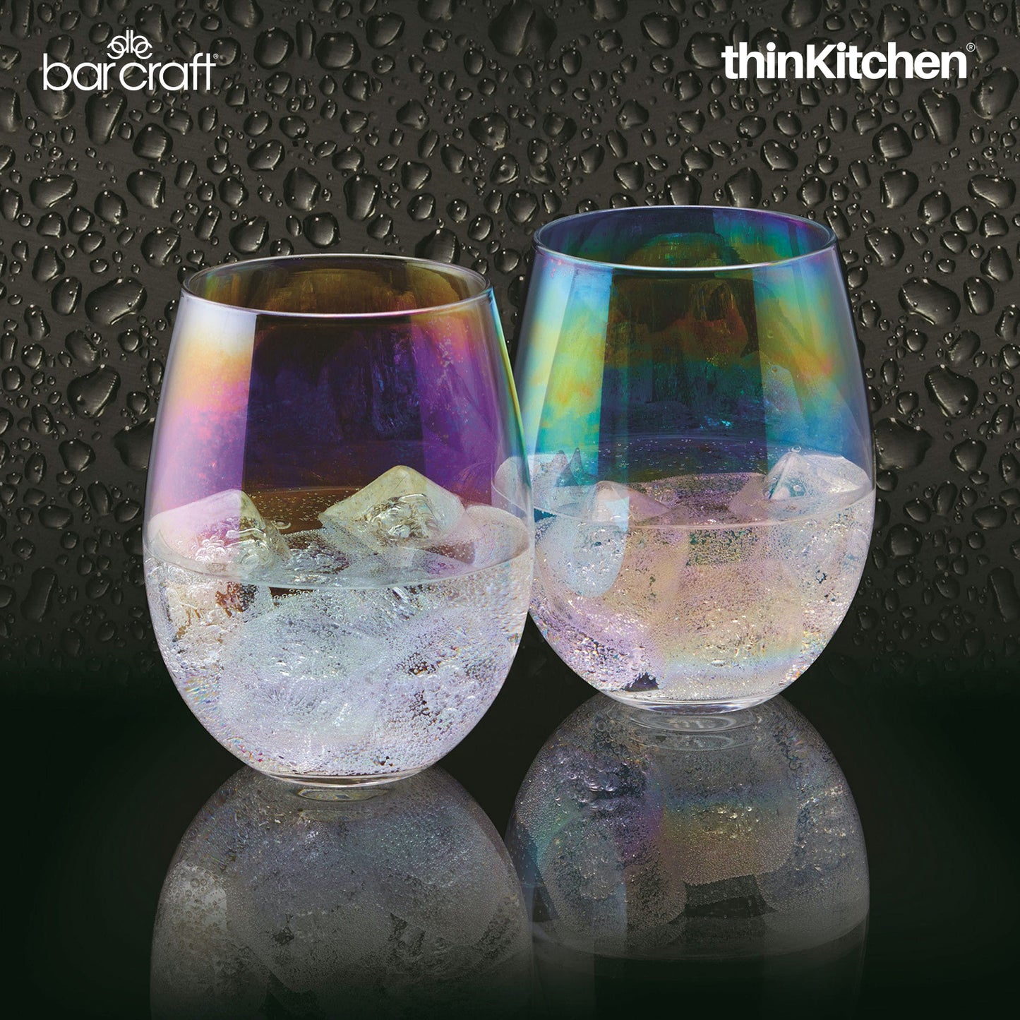 Barcraft Iridescent Glass Tumblers Set Of 2 600ml