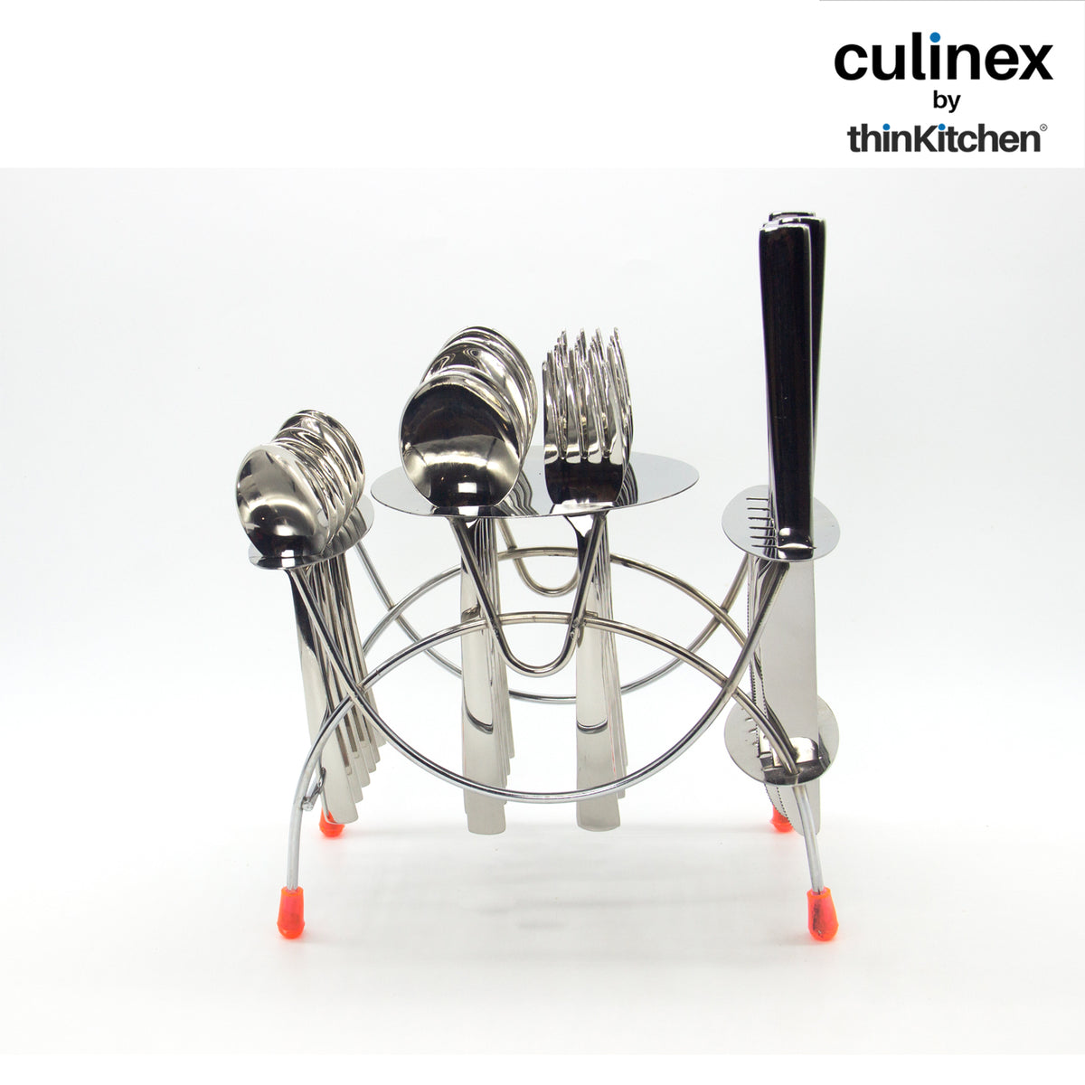 Culinex by thinKitchen | Cambridge Cutlery 24 pc Set with stand - Dessert Spoon, Dessert fork, Dessert knife, Tea spoon, 6 each