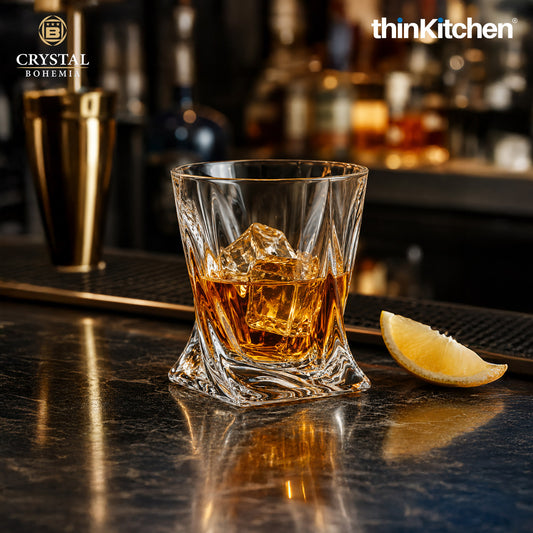 Premium 340ml Quadro Whisky Glass Set of 6 – Double Old Fashioned (DOF), Luxury Whisky, Scotch & Bourbon Crystalware Glasses