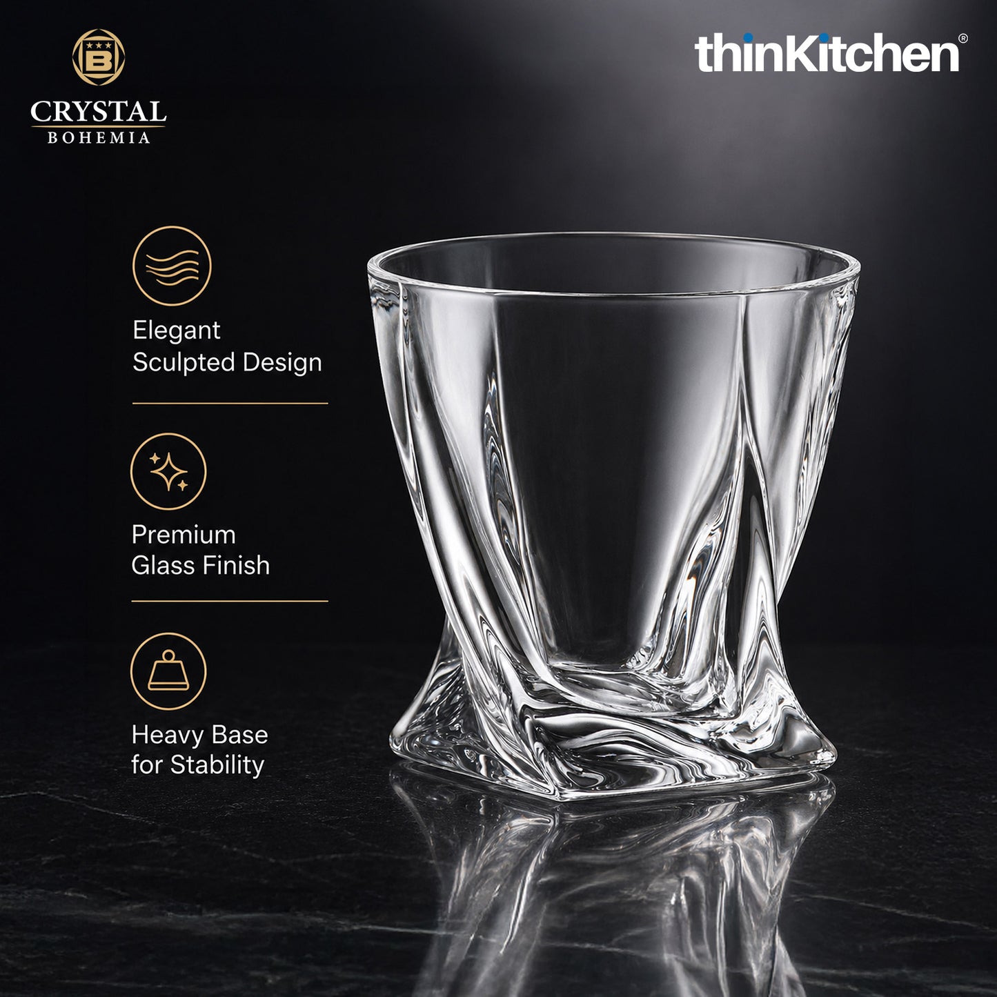 Premium 340ml Quadro Whisky Glass Set of 6 – Double Old Fashioned (DOF), Luxury Whisky, Scotch & Bourbon Crystalware Glasses