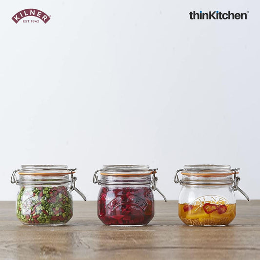Kilner Clip Top Round Airtight Glass Jar Set of 3 - 500ml Each Ideal for Oats, Yougurt
