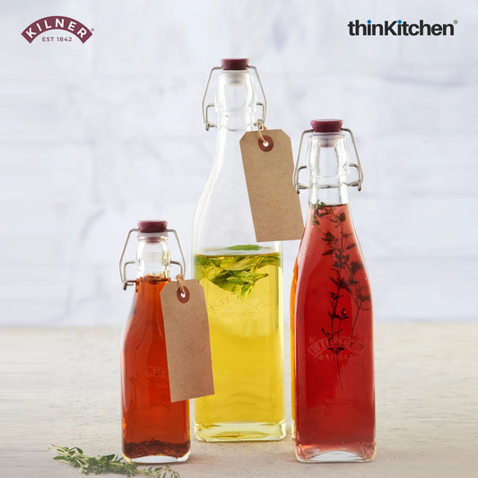 Kilner Airtight Clip Top Glass Preserver Bottle Set of 2 - 1 Litre Each for Drinks, Sauces, Oil