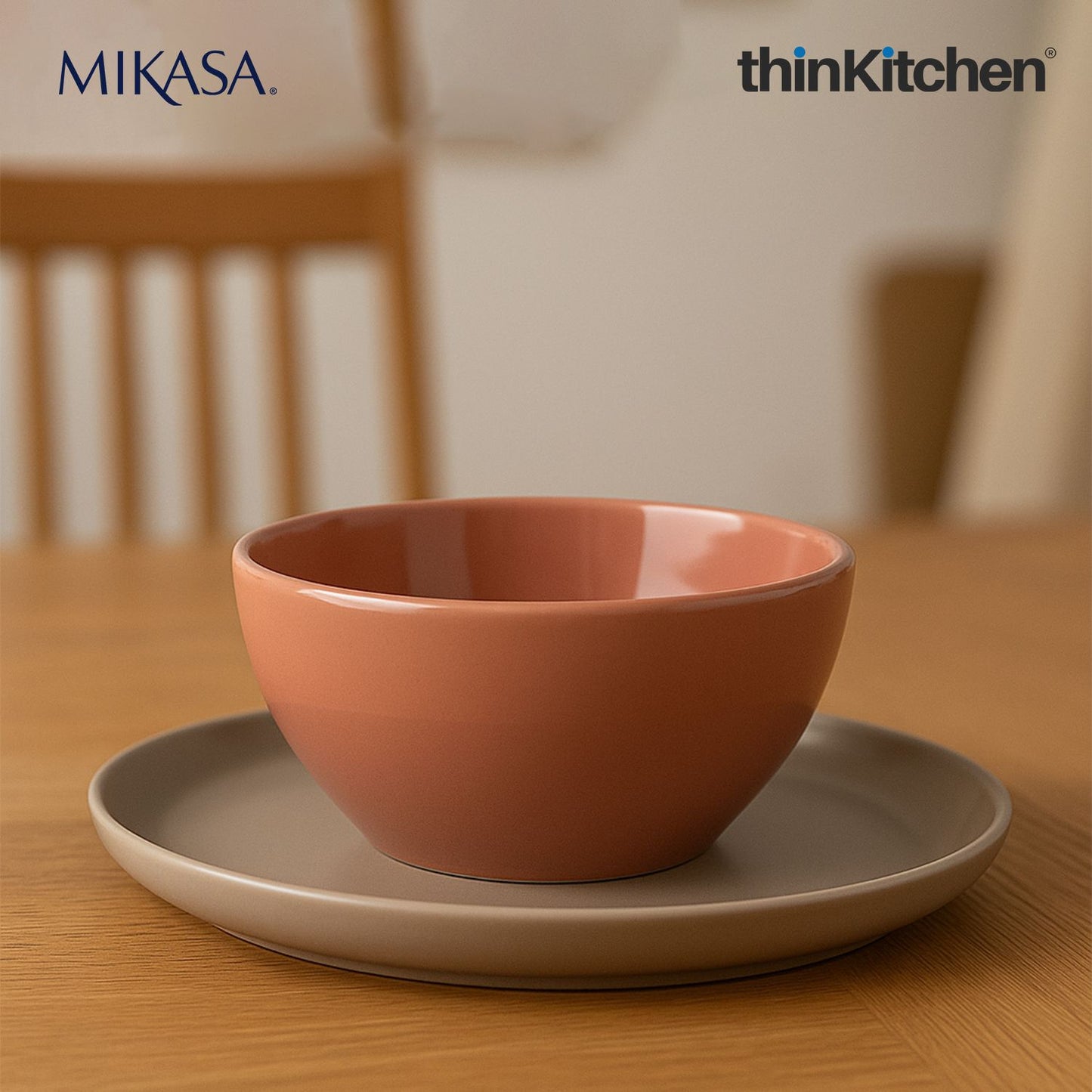 Mikasa Serenity Harmony Set: Ceramic 24.5cm Dinner Plate x 15cm Ceramic Bowl, Pink