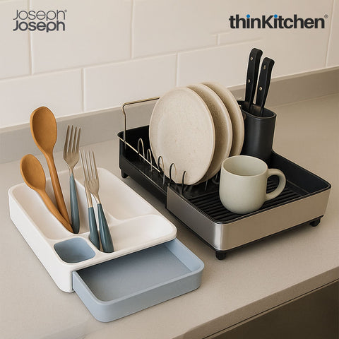 Joseph Joseph Extend Steel Dish Rack x Surface™ Large Sink Caddy with Sponge Holder, Grey combo set