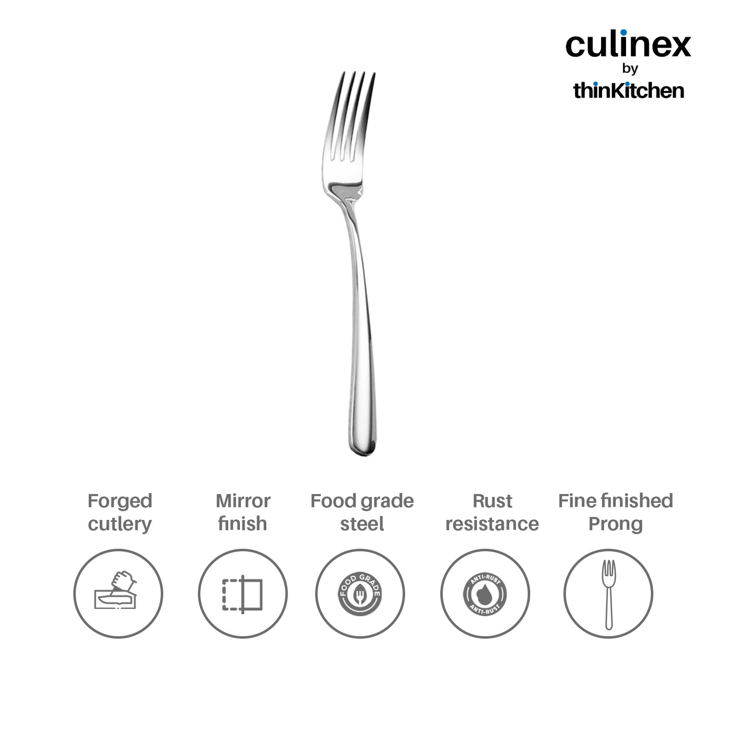 Culinex by thinKitchen|Dora 18/8 Stainless Steel All Purpose Fork & All Purpose Spoon, Mirror Finish, Set of 6 each