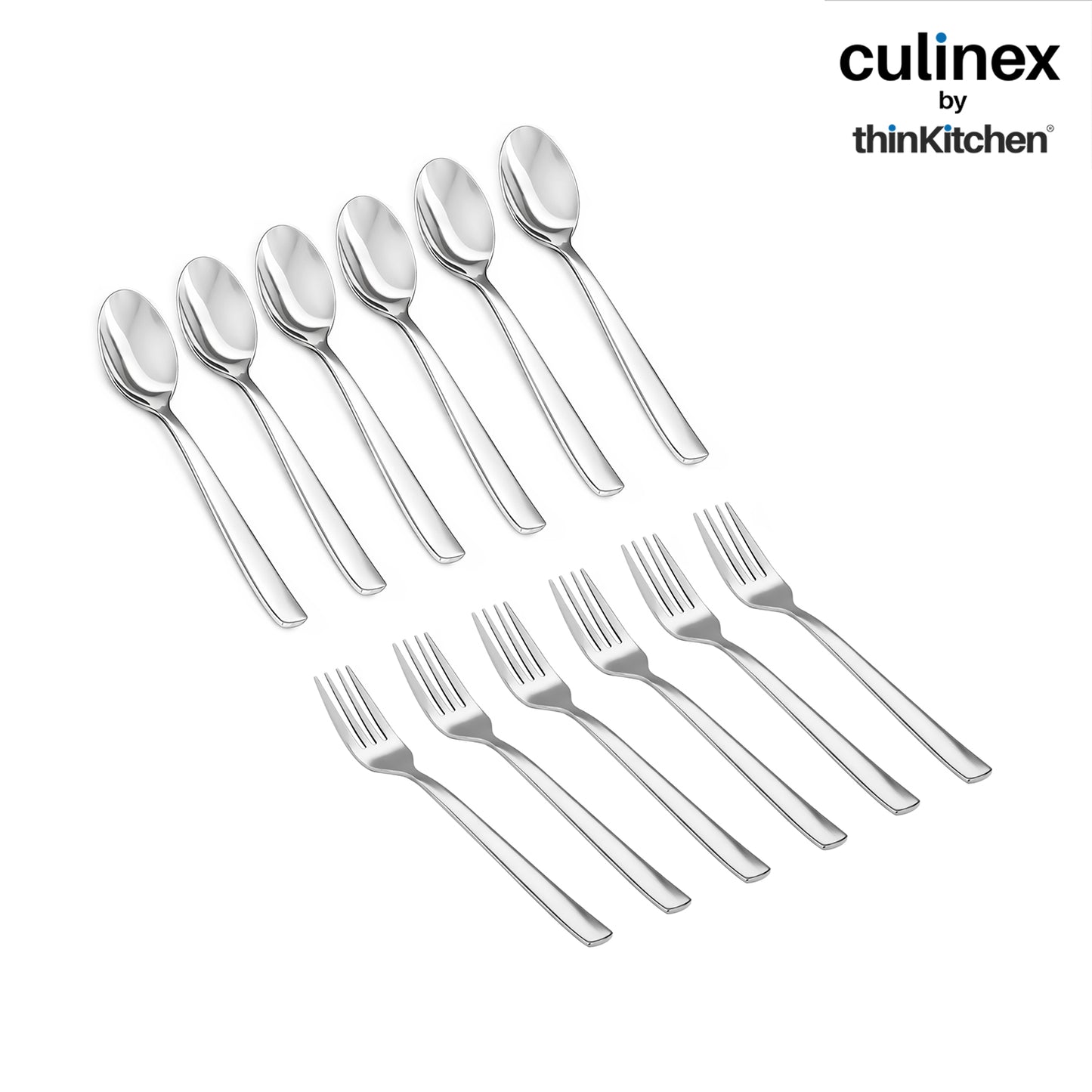 Premium Stainless Steel 7.8" Dinner Fork & Spoon Cutlery Set of 12, Essen Series|Rustproof Flatware By thinKitchen