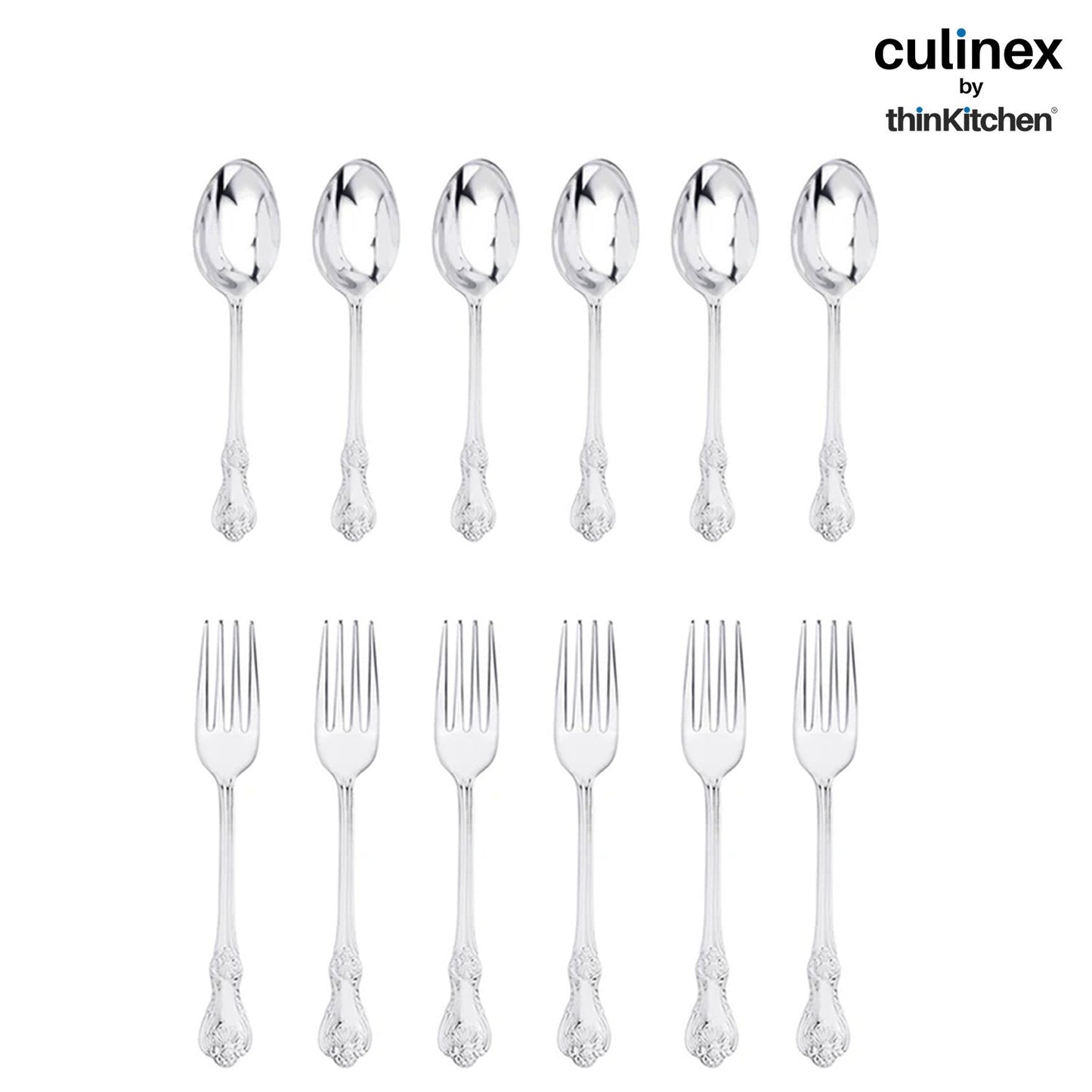Culinex by thinKitchen|Fest 18/8 Stainless Steel Dessert Fork & Dessert Spoon, Set of 6