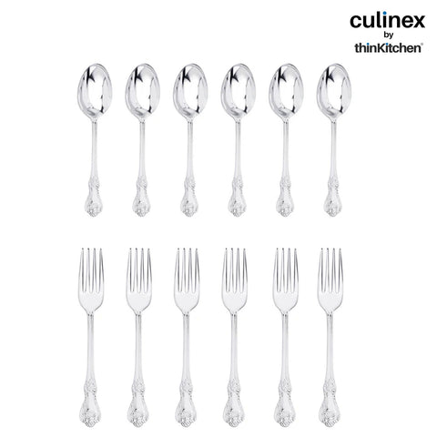 Culinex by thinKitchen|Fest 18/8 Stainless Steel Dessert Fork & Dessert Spoon, Set of 6
