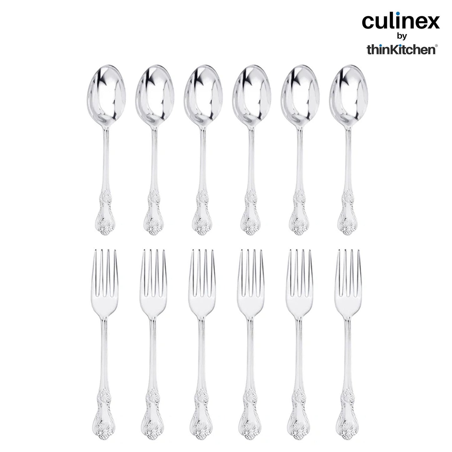 Culinex by thinKitchen|Fest 18/8 Stainless Steel Table Fork & Table Spoon, Set of 6