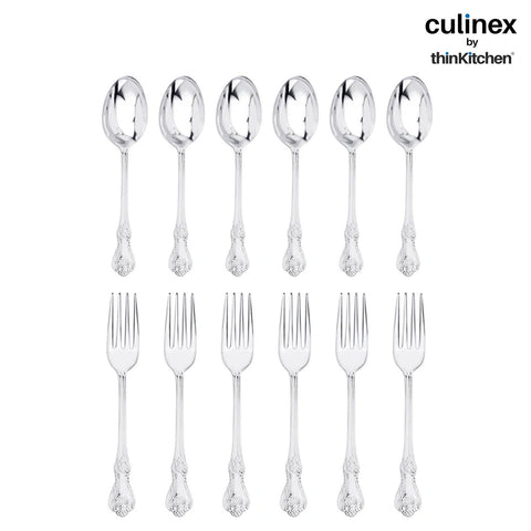 Culinex by thinKitchen|Fest 18/8 Stainless Steel Table Fork & Table Spoon, Set of 6