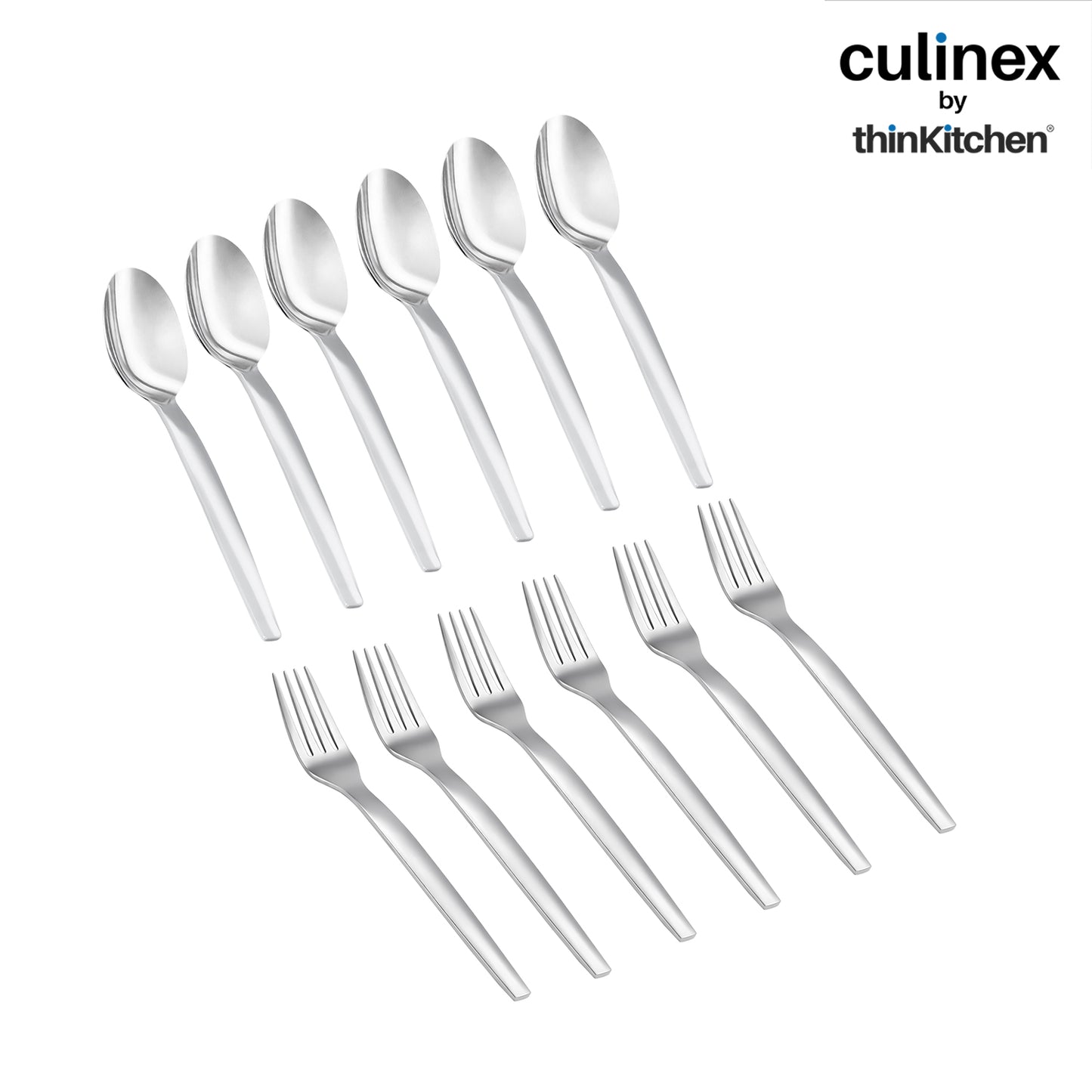 Premium Stainless Steel 7.9" Dinner Fork & Spoon Cutlery Set of 12, Queen Series | Rustproof Flatware By thinKitchen