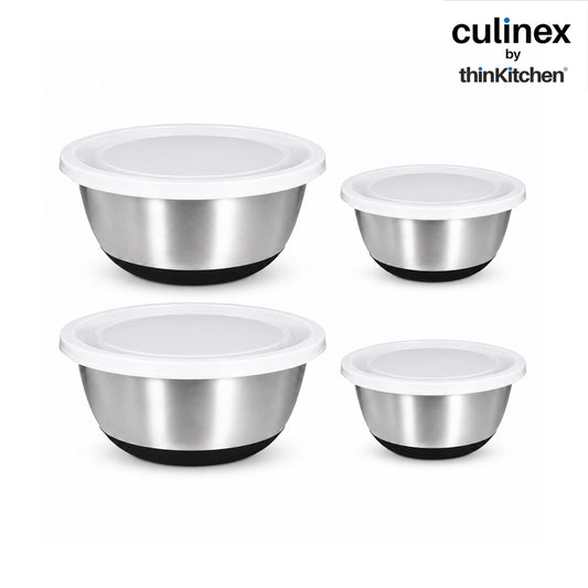 Culinex Premium Heavy Gauge 304 Stainless Steel Anti-Skid Mixing Bowl Set of 4 for Kitchen 2400ml, 3800ml for Cakes, Baking,Dough, Salads | Multipurpose Bowl for Cooking, Prep, Mixing, Beating