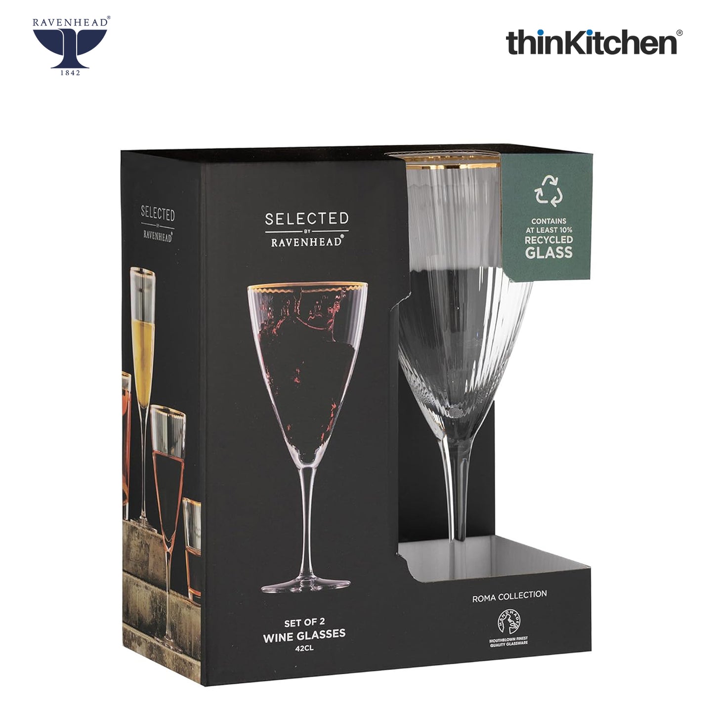Ravenhead International Premium Wine Glasses Set of 4, 420ml | Transparent Long Stem Glassware, Multipurpose Juice, Mocktail, Cocktail, White/Red Wine Glass Set | Crafted in UK