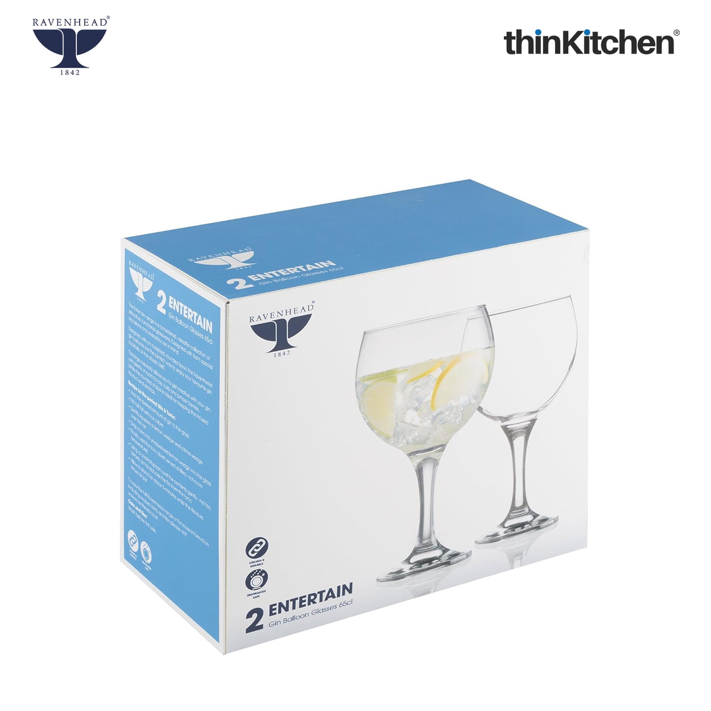 Ravenhead Premium International Set of 4 Gin Balloon Glasses - 650ml | Elegant Transparent Glasses for Wine, Red Wine, Water or Cocktails | Wine Glass Set Ideal for Gifting & Home Bars Crafted in UK
