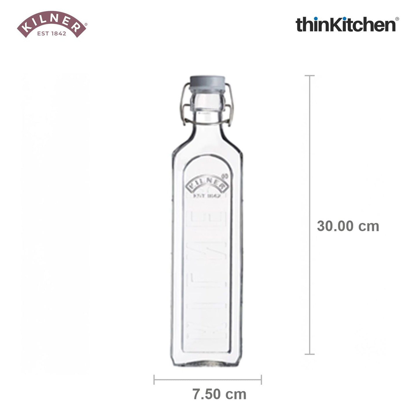 Kilner Premium 2 Pcs x 1L Square Airtight, Leakproof Clip Top Glass Bottle for Kitchen Storage, Oils, Juices | Reusable, BPA Free Kitchen Container