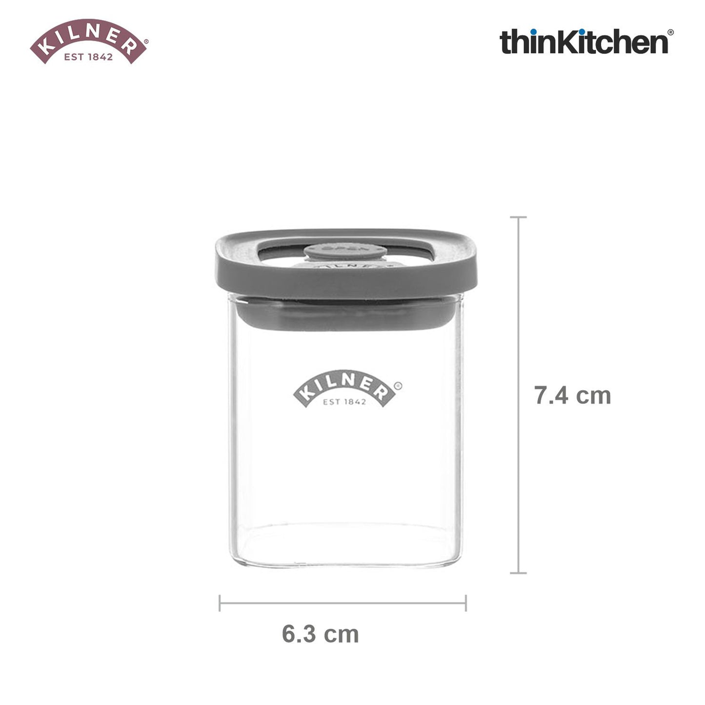 Kilner Premium 2 Pcs x 160ml Fresh Storage Airtight Glass Spice Jar with Vacuum Seal | BPA-Free Glass Container for Coffee, Herbs, Spices, Nuts & Kitchen Storage