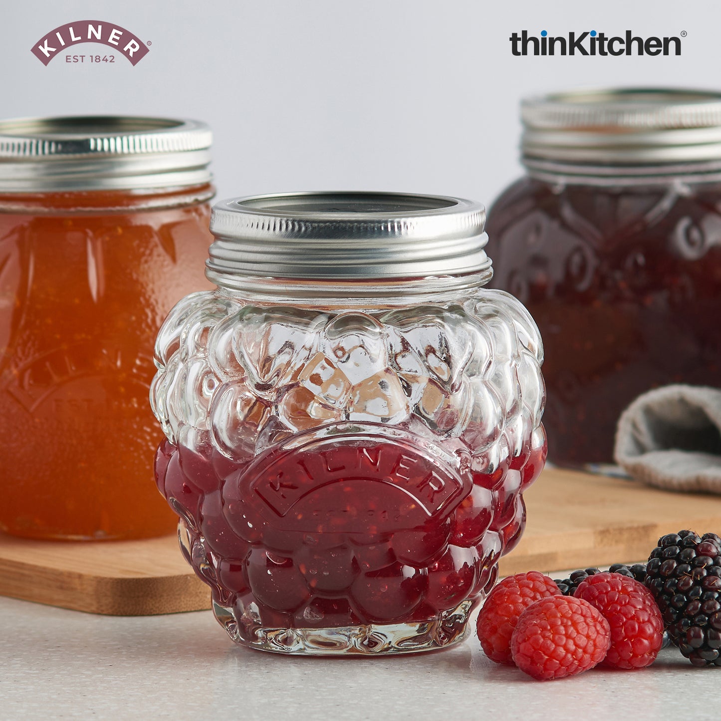 Kilner Premium 4 Pcs x 400ml Berry Shaped Airtight Preserve Glass Jars for Kitchen Storage, ideal for Jams, Chutneys | Multipurpose, Eco-Friendly, Reusable Transparent Glass Containers