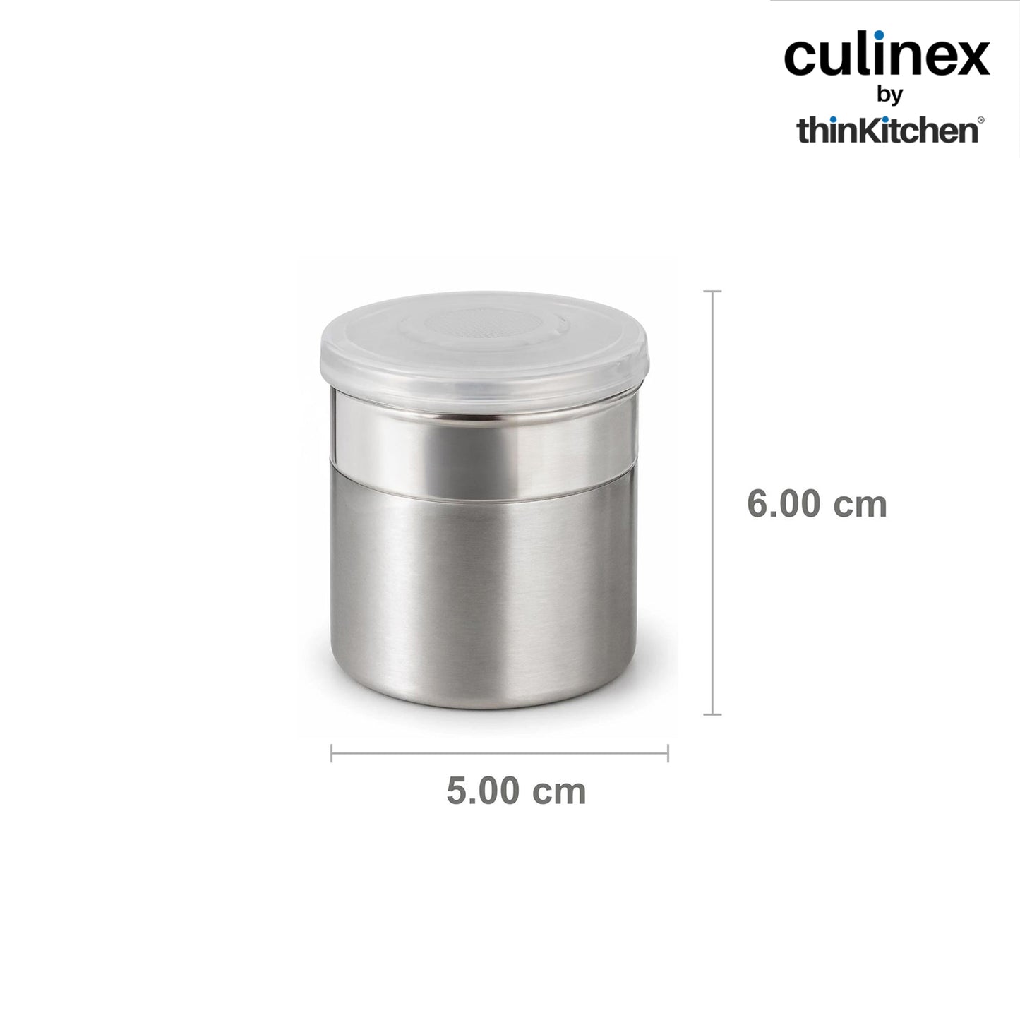 Culinex Stainless Steel 4 Pcs x 100ml Fine Seasoning Salt & Pepper Dispenser (5x6cm) Powder Spice Shaker for Masala, Icing Sugar, Dual Finish Condiment Canister by thinKitchen